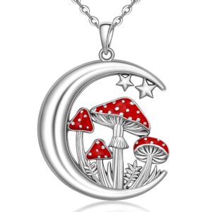 fenthring sterling silver mushroom necklace magical red mushroom pendant moon and star moon necklaces for women mushrooms gifts