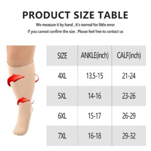 Compression Socks for Women Plus Size Compression Socks Wide Calf Compression Socks Women Men Medias de Compresion para Mujer Circulation Support Medical Beige Pro Knee High Compression Socks 7XL