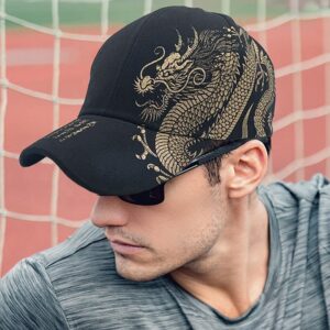 ZRSYH Baseball Cap Chinese Dragon Hat Embroidered Hats Stylish Hip Hop Hats Adjustable Baseball Cap Retro Chinese Style Baseball Cap,Black