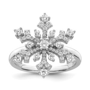 Diamond2Deal 925 Sterling Silver Rhodium-plated Cubic Zirconia Snowflake Ring Size-8