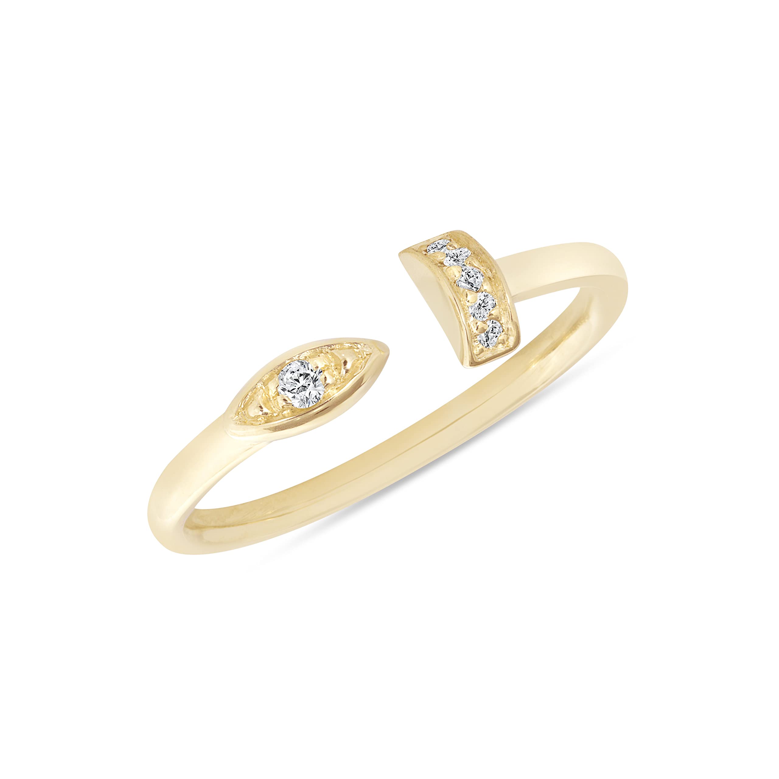 Takar 10K Solid Gold Nail Ring with White Diamonds, Elegant Open Style Nail Gold rings for women, Beautiful nail rings, Women's Gold Nail Jewelry in Yellow Gold, Rose Gold and White Gold made in USA.