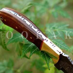 Nooraki - 11 inch | Custom Handmade Damascus Tracker Knife with Brown Micarta Handle Hunting knife, Camping knife, Bushcraft Knife, Survival Knife - Full Tang Fire Pattern With Sheath #332