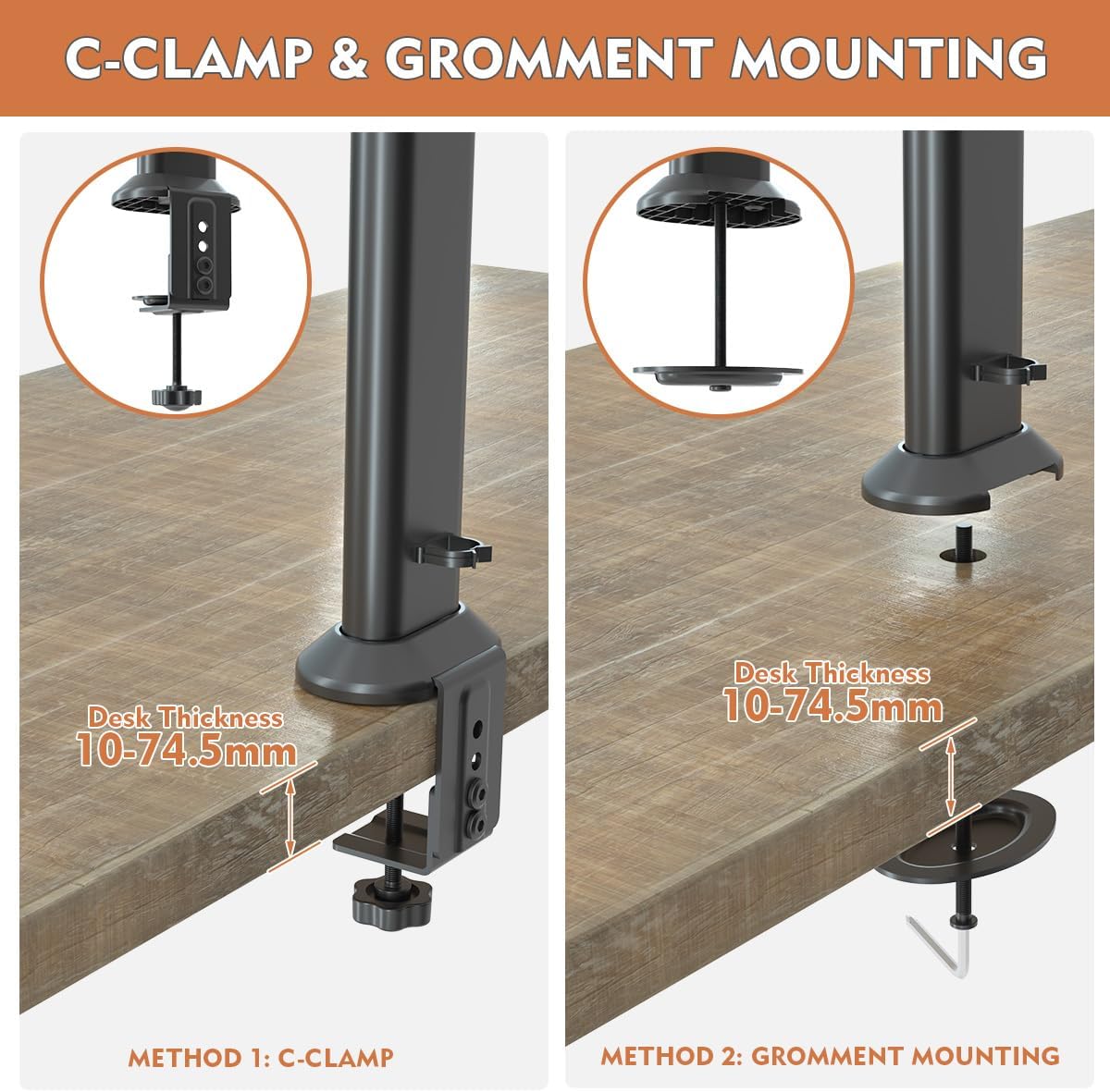 Hemudu Dual Monitor Articulating Desk Mount Arm Stand - Vertical Stack Screen Supports Two 13 to 34 Inch Computer Monitors with C Clamp