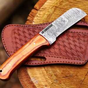 LH LIMASSOL Custom Handmade Damascus steel Bull cutter knife , cowboy knives with pancake leather sheath