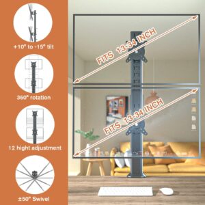 Hemudu Dual Monitor Articulating Desk Mount Arm Stand - Vertical Stack Screen Supports Two 13 to 34 Inch Computer Monitors with C Clamp