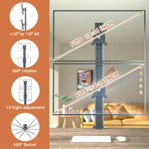 Hemudu Dual Monitor Articulating Desk Mount Arm Stand - Vertical Stack Screen Supports Two 13 to 34 Inch Computer Monitors with C Clamp