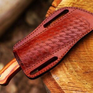 LH LIMASSOL Custom Handmade Damascus steel Bull cutter knife , cowboy knives with pancake leather sheath