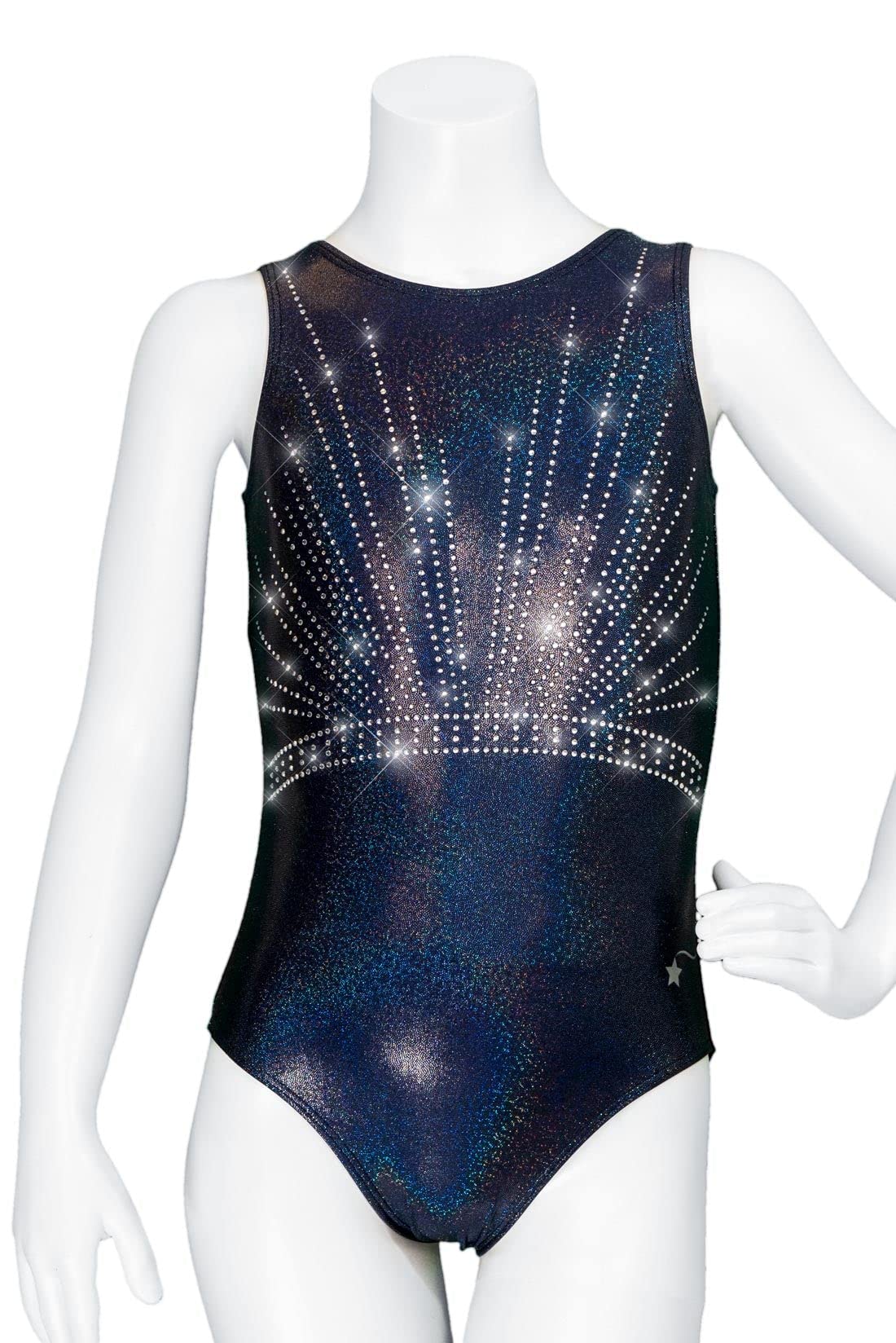 Destira Gymnastics Leotards for Girls, Hollywood - Premium Hologram Fabric w/Dazzling Rhinestone Crystals - Dance, Cheer, Yoga, & More, Child Medium (8)