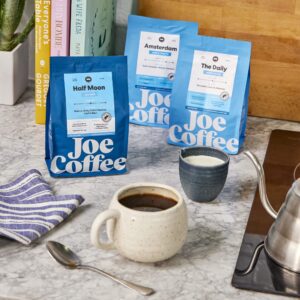 Joe Coffee Company (NYC Roaster), Half Moon Half Caffeinated Ground Coffee, 12 oz Bag, RFA Certified, Kosher, Climate Friendly, Specialty Coffee