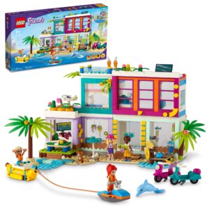 lego friends vacation beach house 41709 building kit; gift for kids aged 7+; includes a mia mini-doll, plus 3 more characters and 2 animal figures to spark hours of imaginative role play (686 pieces)