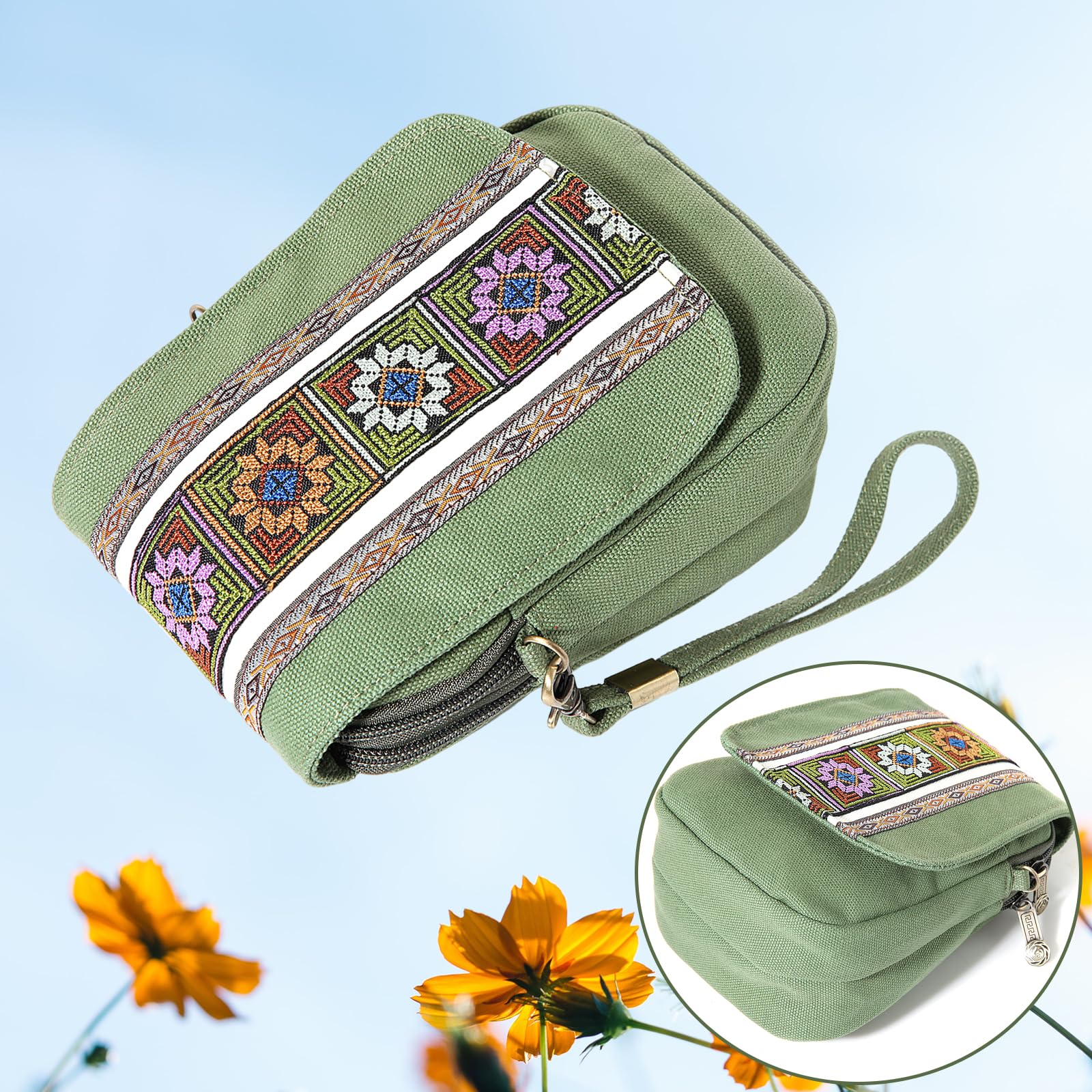 Goodhan Embroidery Canvas Crossbody Bag Cell phone Pouch Coin Purse for Women