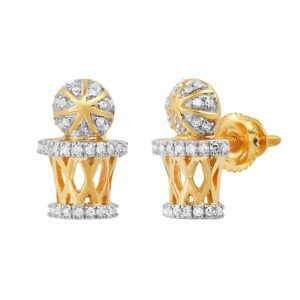 Dazzlingrock Collection 0.17 Carat (ctw) Round White Diamond Basket Ball Hoop Shape Hip-Hop Fashion Stud Earrings for Her | 10K Yellow Gold