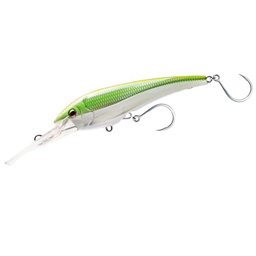 Nomad Design DTX Minnow with Patented Autotune System - Distressed Baitfish Swimming, Hydrospeed Belly Eyelet for Faster Trolling, BKK Diablo 5X Singles 3/0 Hooks, 125 FLT 5, 20ft, Hot Pink Mackerel