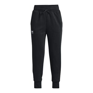 under armour girls rival fleece joggers, (001) black / / white, youth medium