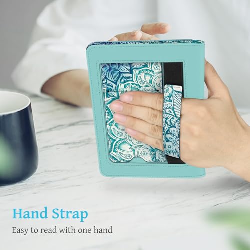 Fintie Stand Case for 6.8" Kindle Paperwhite (11th Generation-2021) and Kindle Paperwhite Signature Edition - Premium PU Leather Sleeve Cover with Card Slot and Hand Strap, Emerald Illusions