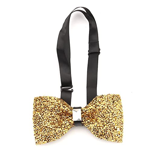 ACCFOD Gold Rhinestone Bow Ties for Men Pre Tied Sequin Diamond Bowties with Adjustable Length - Party Banquet Wedding Bow Tie