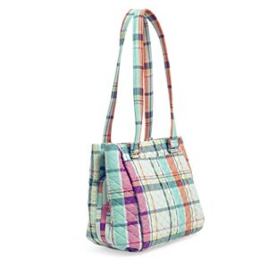 Vera Bradley Women's Cotton Multi-Compartment Shoulder Satchel Purse, Pastel Plaid - Recycled Cotton, One Size