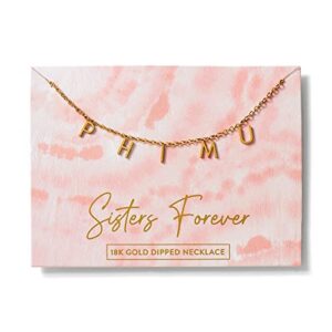 Sorority Shop Phi Mu Necklace — PM Name Necklace, 18K Gold Plated Sorority Gifts Necklace, Long-Lasting Phi Mu Gifts for Women