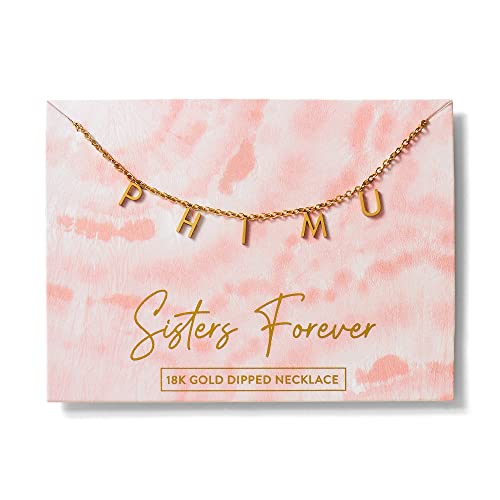 Sorority Shop Phi Mu Necklace — PM Name Necklace, 18K Gold Plated Sorority Gifts Necklace, Long-Lasting Phi Mu Gifts for Women