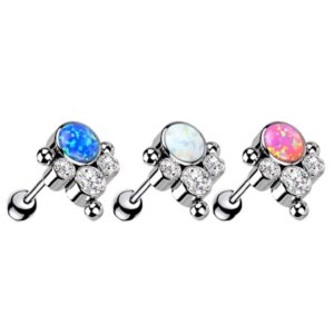 Pierced Owl 16GA G23 Implant Grade Titanium Synthetic Opal with CZ Crystal Ball Cluster Threadless Push-in Barbell (Blue)