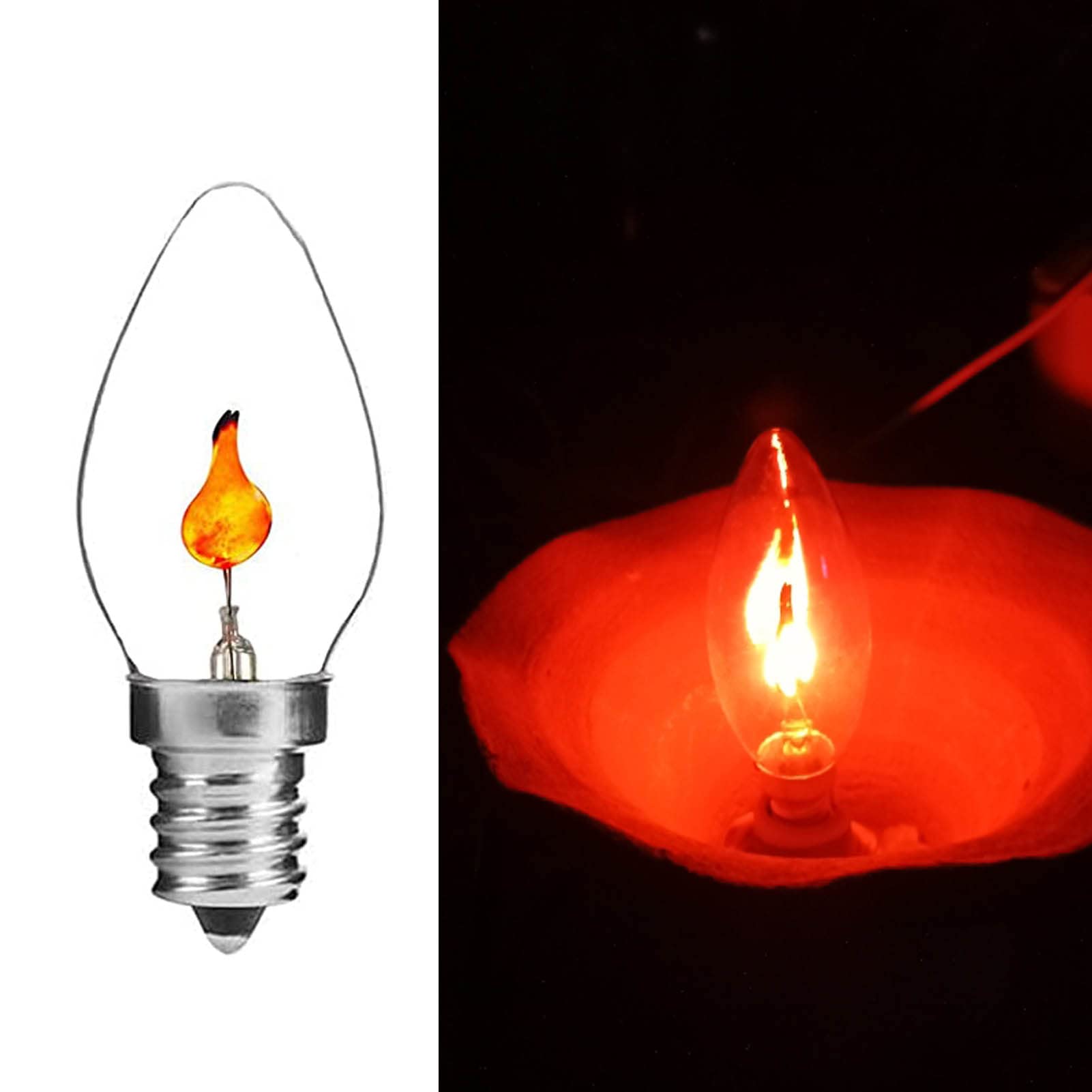 Flickering Flame Light Bulbs C7 Flame Shaped E12 Candelabra Base Flicker Chandelier Flame Effect Replacement Bulb Christmas Candle Lights Decorative Night Light for Halloween Party Christmas, 12 Pack