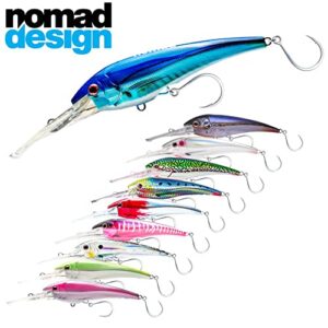 Nomad Design DTX Minnow with Patented Autotune System - Distressed Baitfish Swimming, Hydrospeed Belly Eyelet for Faster Trolling, BKK Diablo 5X Singles 3/0 Hooks, 125 FLT 5, 20ft, Hot Pink Mackerel