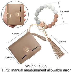 SNUG STAR Multi-Purpose Wallet RFID High Capacity Card Holder Zipper Coin Purse with Wristlet Bracelet Keychain Silicone Beaded Bangle (RFID Silicone Bracelet(16 Cards)-Brown)