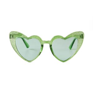 GIFIORE Heart Shaped Sunglasses for Women,Vintage Cat Eye Retro Oversized Clouts Glasses (Clear Green Glitter)