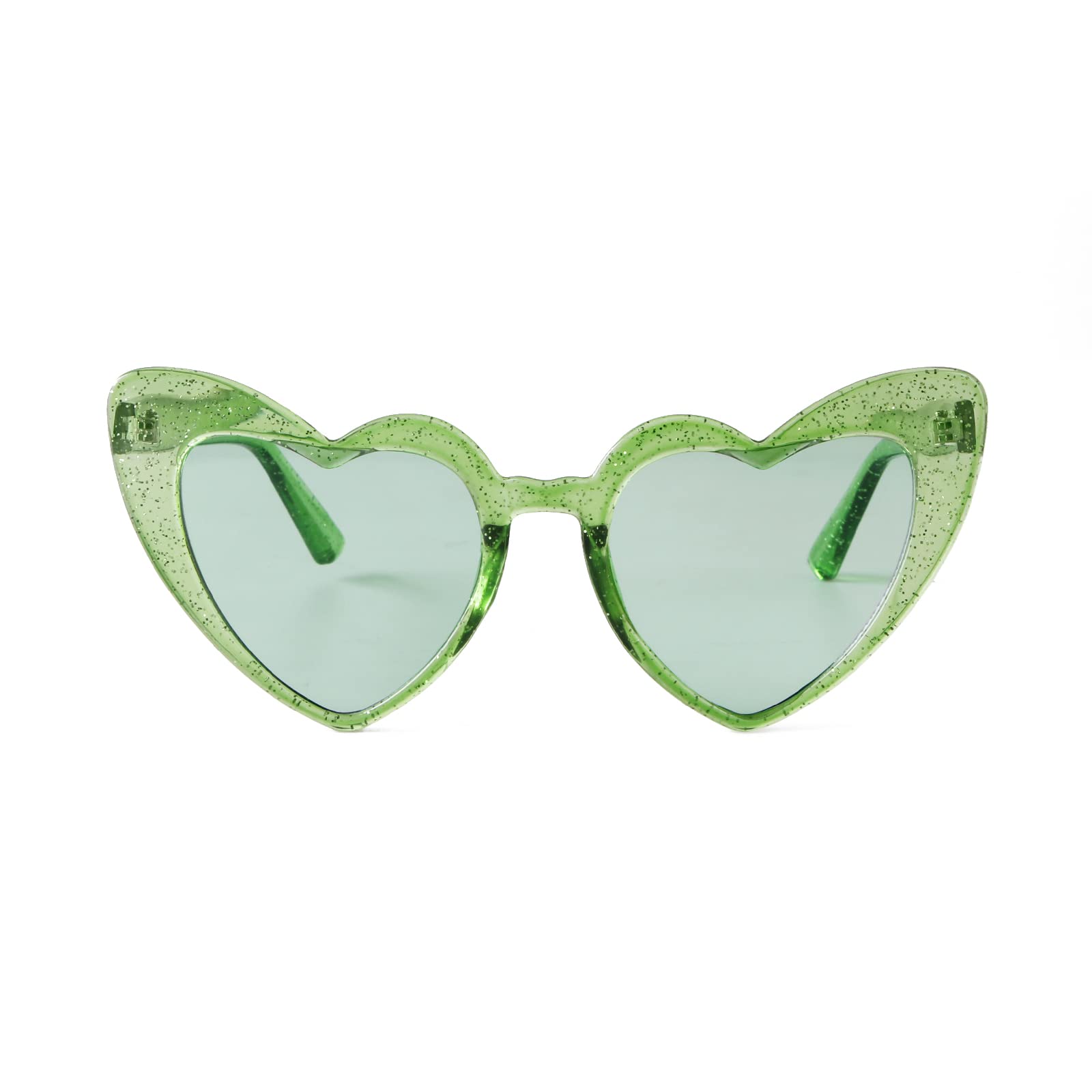 GIFIORE Heart Shaped Sunglasses for Women,Vintage Cat Eye Retro Oversized Clouts Glasses (Clear Green Glitter)