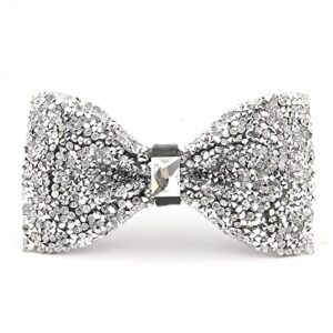 accfod silver rhinestone bow ties for men pre tied sequin diamond bowties with adjustable length - party banquet wedding bow tie