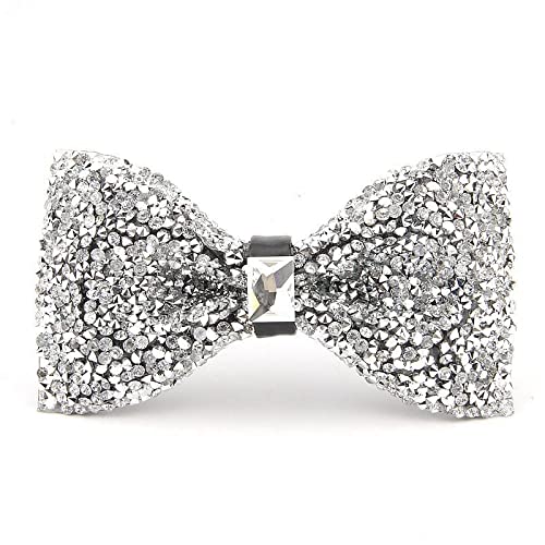 ACCFOD Silver Rhinestone Bow Ties for Men Pre Tied Sequin Diamond Bowties with Adjustable Length - Party Banquet Wedding Bow Tie