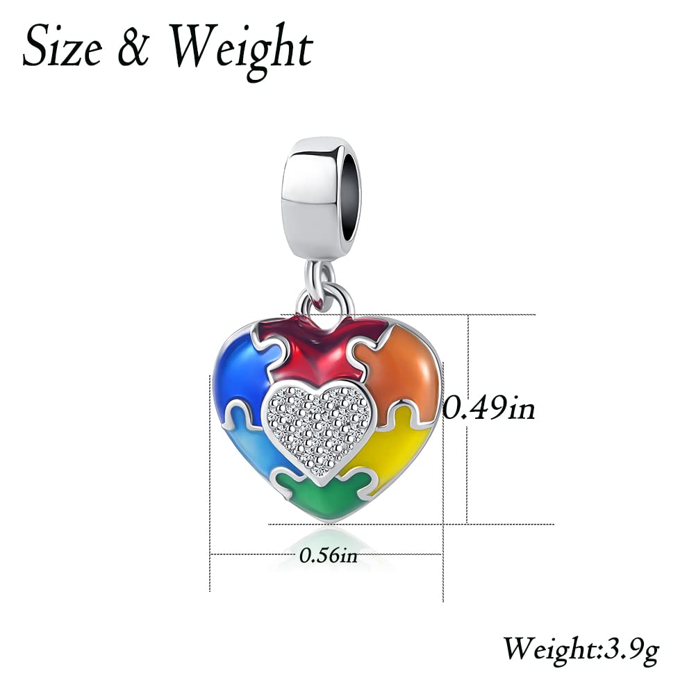 MZC Jewelry Autism Awareness Heart Charm for Pandora Bracelets You fit me Perfectly Love Puzzle Piece Bead