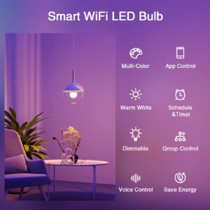 Ghome Smart Light Bulbs, A19 E26 Color Changing Led Bulb Works with Alexa, Google Home, App & Voice Control, 2.4Ghz WiFi Only, 800 Lumens, Dimmable RGB Warm White 2700K Smart Home Lighting, 6 Pack