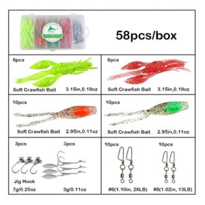 JOHNCOO Soft Lures Fishing Tackle Set Swimbaits Lures Kit Paddle Tails Craw Baits Curved Tail Grubs Weighted Hooks Swivels Fishing Accessories for Bass Pike Trout in Freshwater or Saltwater