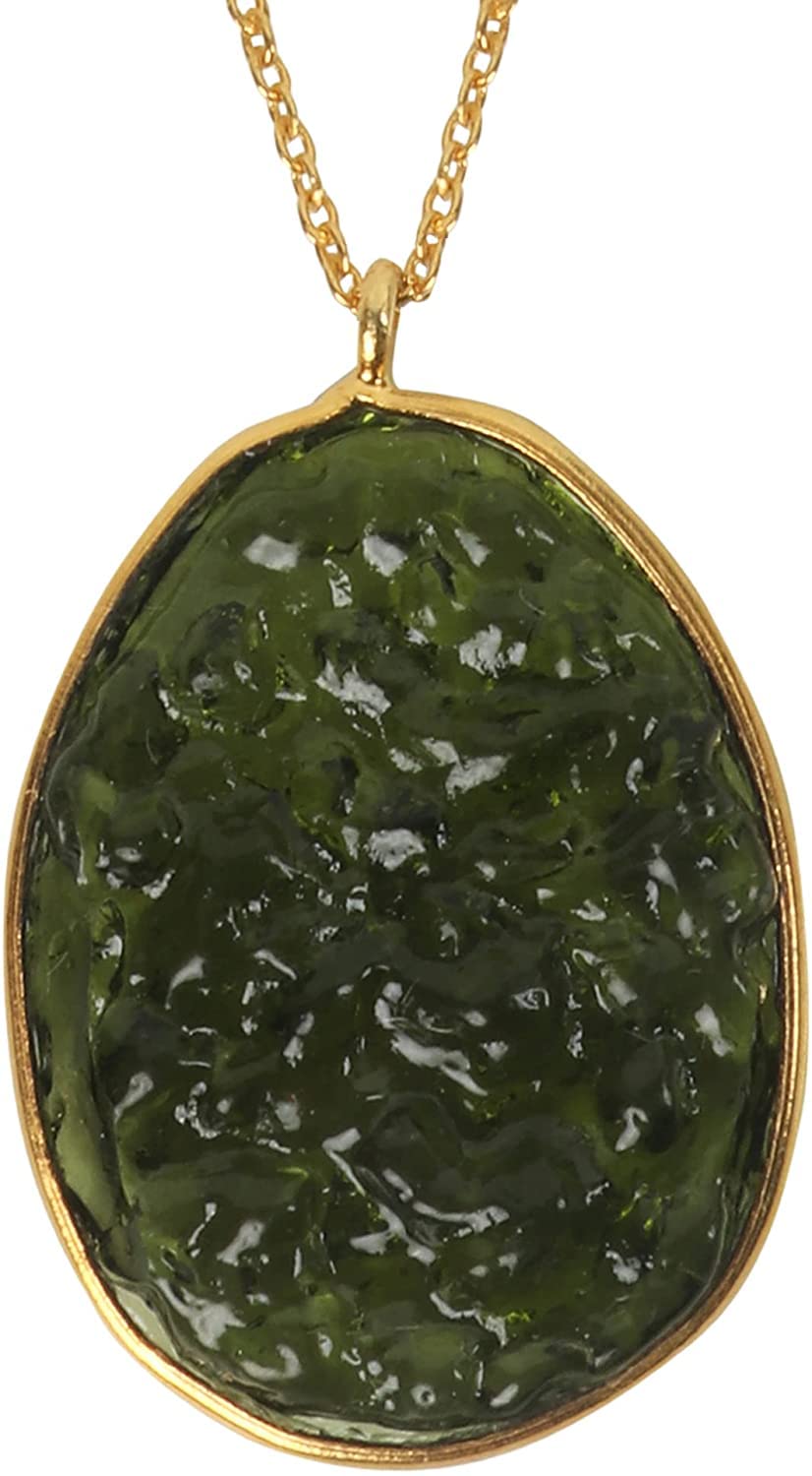 TASKD Green Moldavite Aerolite Crystal Stone Pendant Gemstone Silver Platted Moldavite Necklace Energy Meteorite Amethyst Ecko Necklace For Women Matoa Gift For Her From Him (Golden Chain)