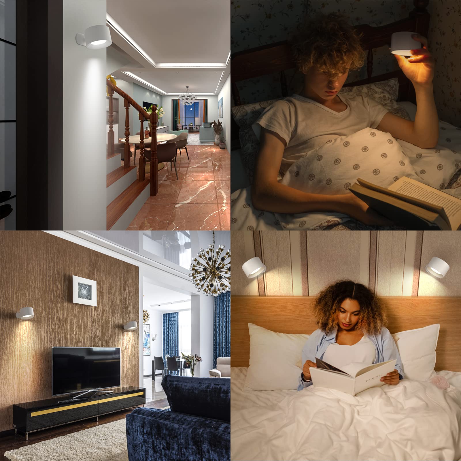 Koopala LED Wall Sconces, Wall Mounted Lamps with Rechargeable Battery Operated Dim 3 Brightness Removable Charging 360°Rotate Magnetic Ball, Cordless Wall Light for Reading Study Bedside Hallway