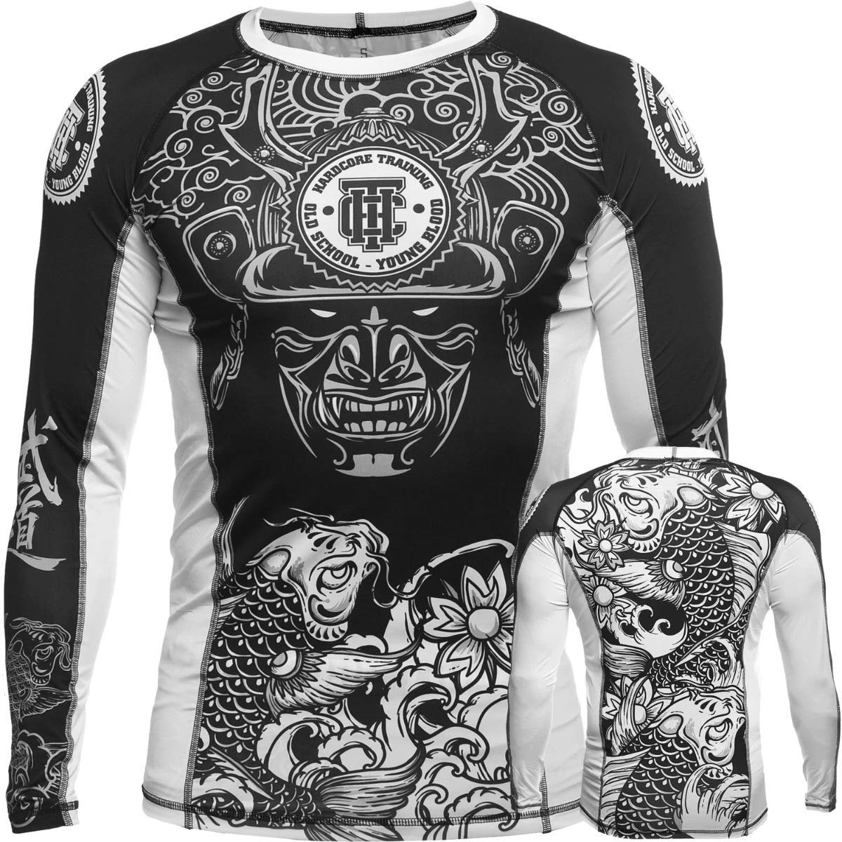 Hardcore Training Pitbull City Men's Rash Guard Compression Long Sleeve Jiu Jitsu MMA No-Gi Tight BJJ Grappling Base Layer Combat Black