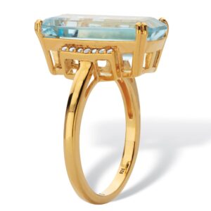 PalmBeach Jewelry 18K Yellow Gold Plated Silver Emerald Cut Genuine Smoky Quartz Black Onyx or Blue Topaz and White Topaz Ring Size 9