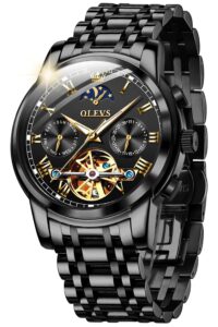 olevs mens automatic watches skeleton mechanical self winding luxury fashion dress wrist watch luminous waterproof