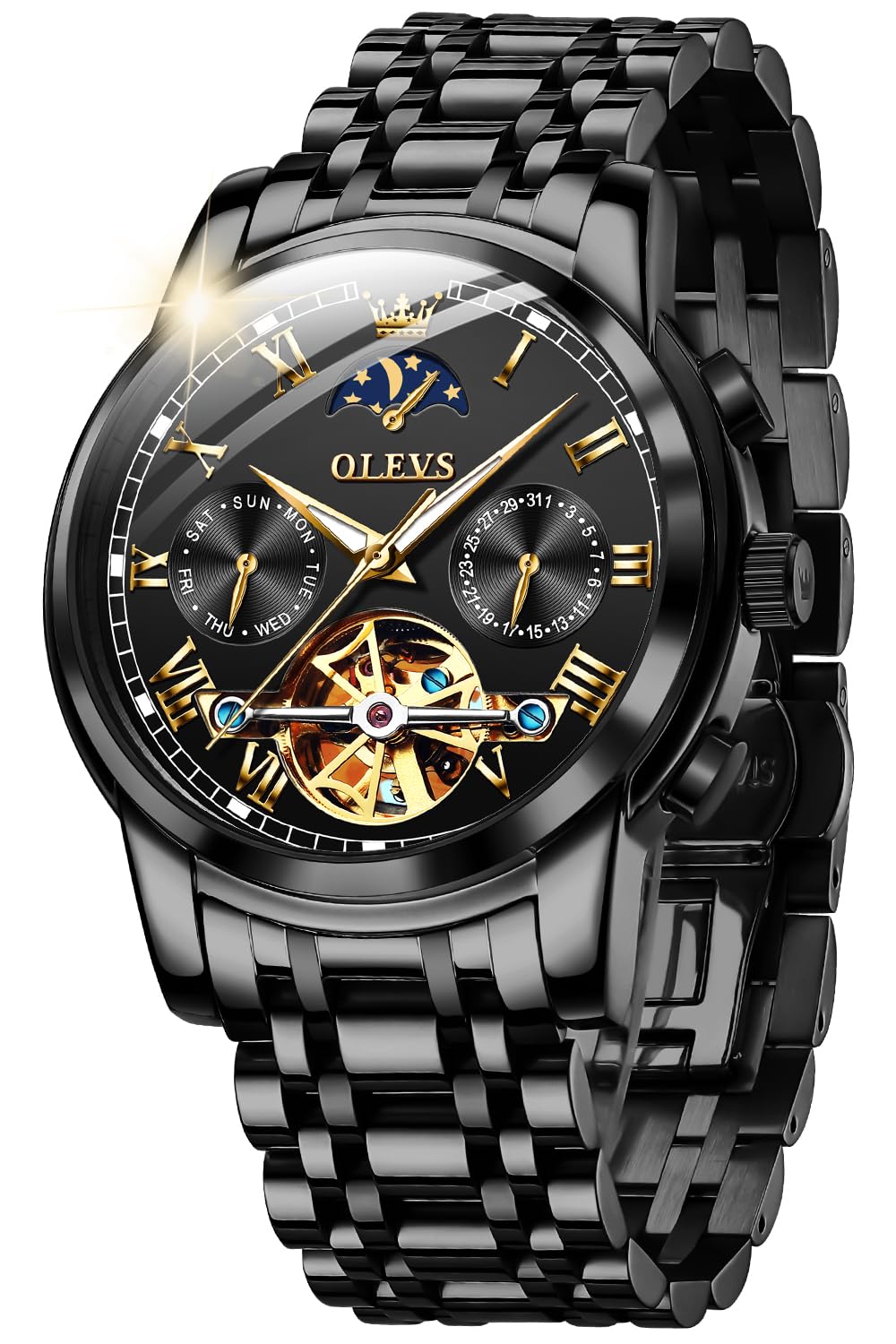 OLEVS Mens Automatic Watches Skeleton Mechanical Self Winding Luxury Fashion Dress Wrist Watch Luminous Waterproof