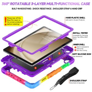 Case for Samsung Galaxy Tab A9+ Plus 2023 with Screen Protector, SIBEITU Galaxy Tab A9+ 11" 5G Case for Kids, Rugged Shockproof Cover w/Hand Grip Shoulder Strap for Samsung Tab A9+, Colorful Purple