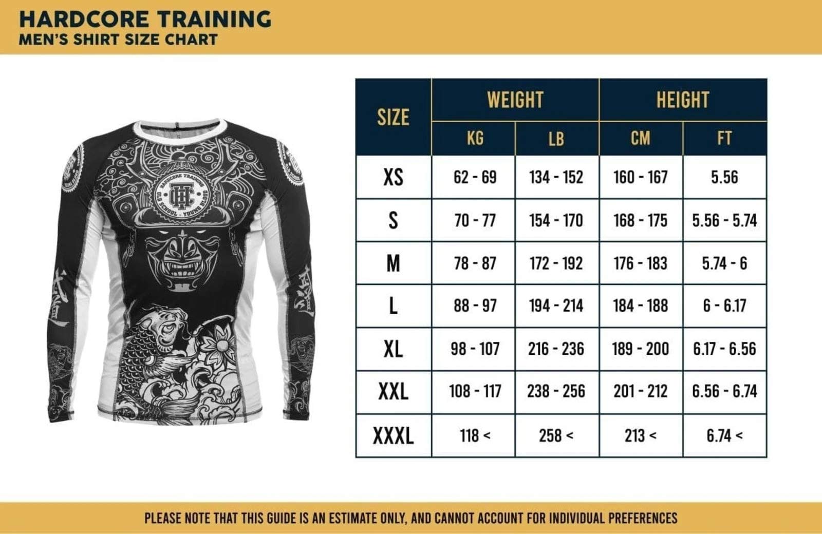 Hardcore Training Pitbull City Men's Rash Guard Compression Long Sleeve Jiu Jitsu MMA No-Gi Tight BJJ Grappling Base Layer Combat Black