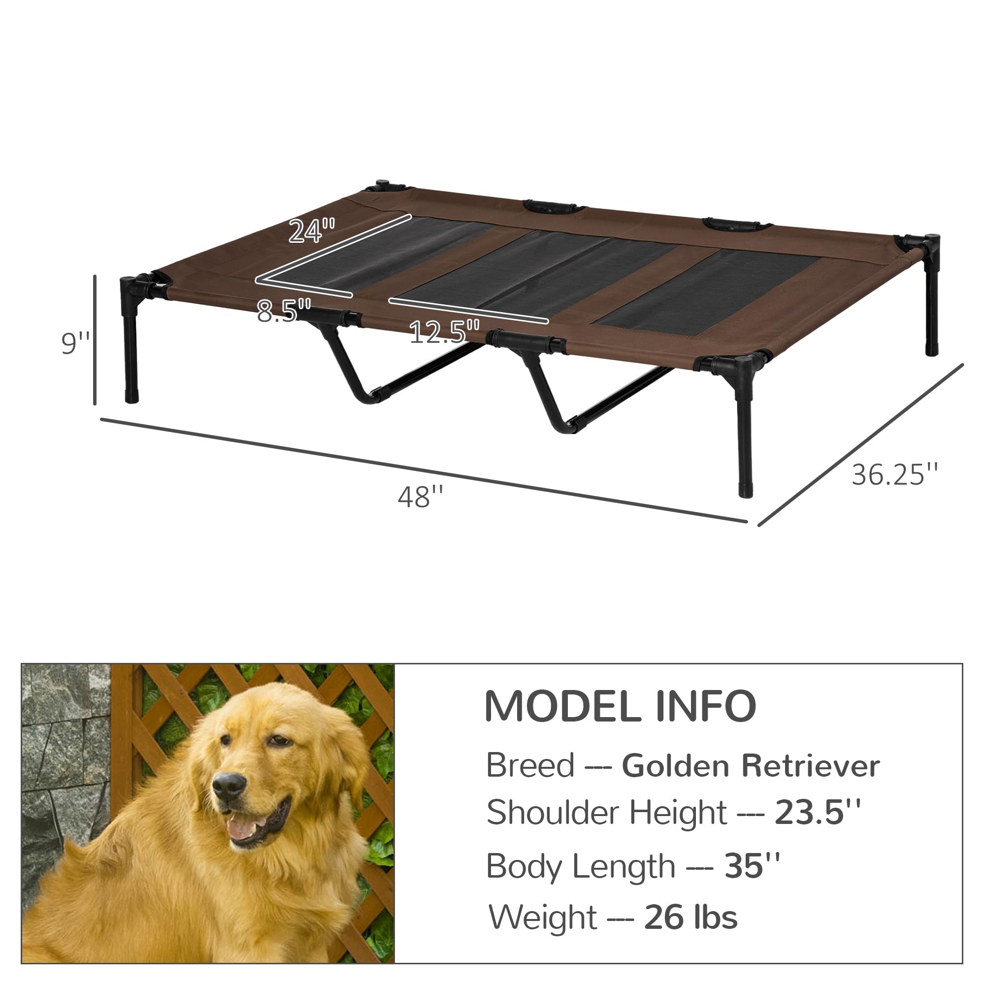 PawHut 48" x 36" Elevated Breathable Dog Bed Portable Pet Cot w/Carry Bag Metal Frame Breathable Mesh Indoor and Outdoor Tan