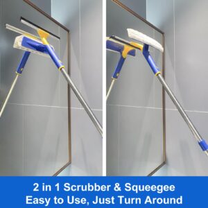 BITOPE 2 in 1 Squeegee for Window Cleaning, 60" Extension Pole Long Handle Window Cleaner Tool,12" Window Squeegee and 2pcs 11" Microfiber Pads for Shower Glass Door, High Window Cleaning Kit