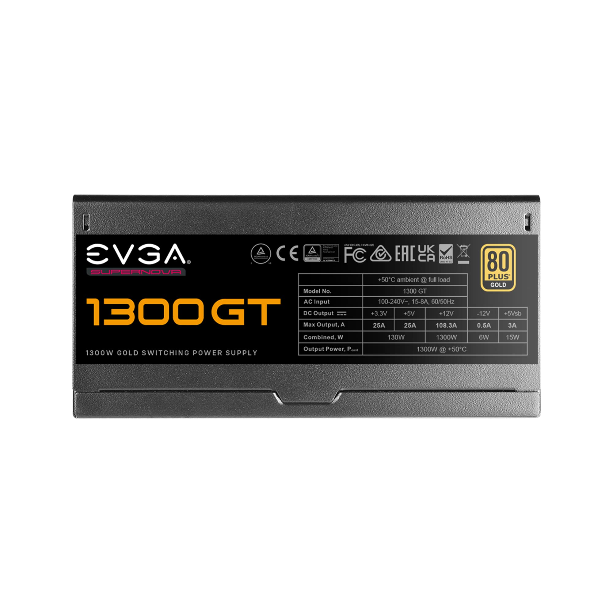 EVGA 1300 GT, 80 Plus Gold 1300W, Fully Modular, Eco Mode with FDB Fan, 100% Japanese Capacitors, 10 Year Warranty, Includes Power ON Self Tester, Compact 180mm Size, Power Supply 220-GT-1300-X1