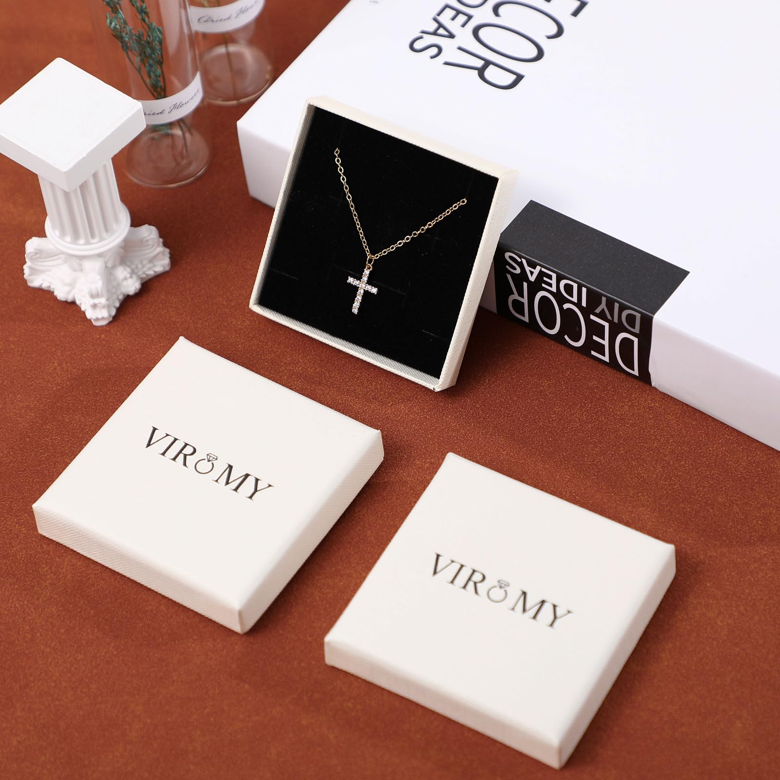 VIROMY Cute Sideways Cross Necklace for Women 18K Gold Plated Simple Dainty Cross Pendant Necklaces Minimalist Trendy Everyday Jewelry