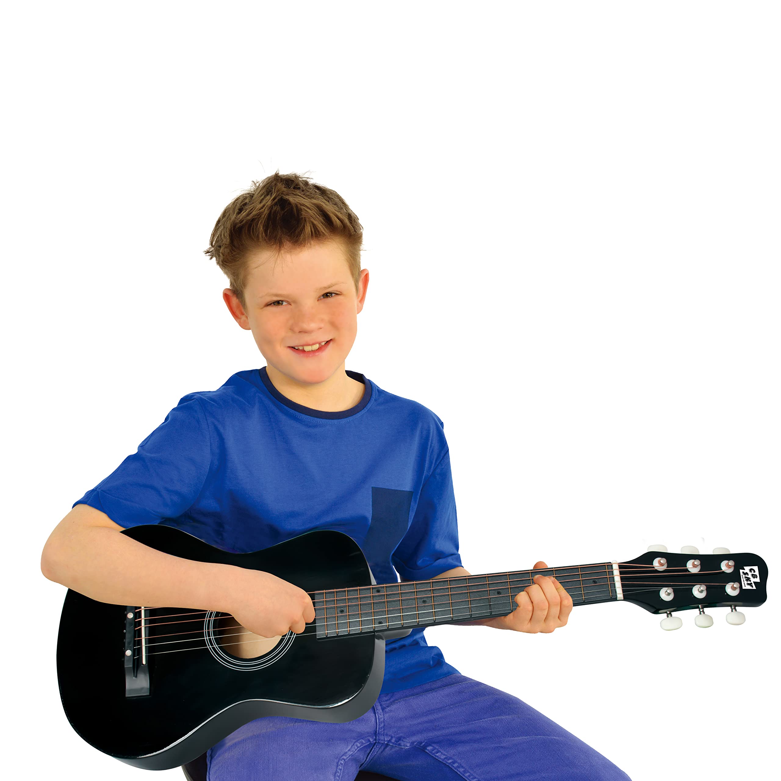 CB SKY 30" Wooden Black Acoustic Guitar for Kids/Boys/Girls/Beginners/Guitar for age 3-5 5-9 (Black)