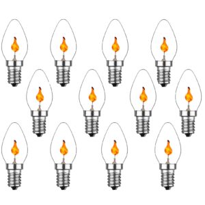 Flickering Flame Light Bulbs C7 Flame Shaped E12 Candelabra Base Flicker Chandelier Flame Effect Replacement Bulb Christmas Candle Lights Decorative Night Light for Halloween Party Christmas, 12 Pack