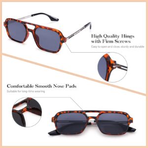 COASION Vintage 70s Flat Aviator Small Frame Sunglasses for Women Men Square Metal Design UV400 Protection Shades (Orange Frame/Blue Lens +Yellow Tortoise Frame/Grey Lens)