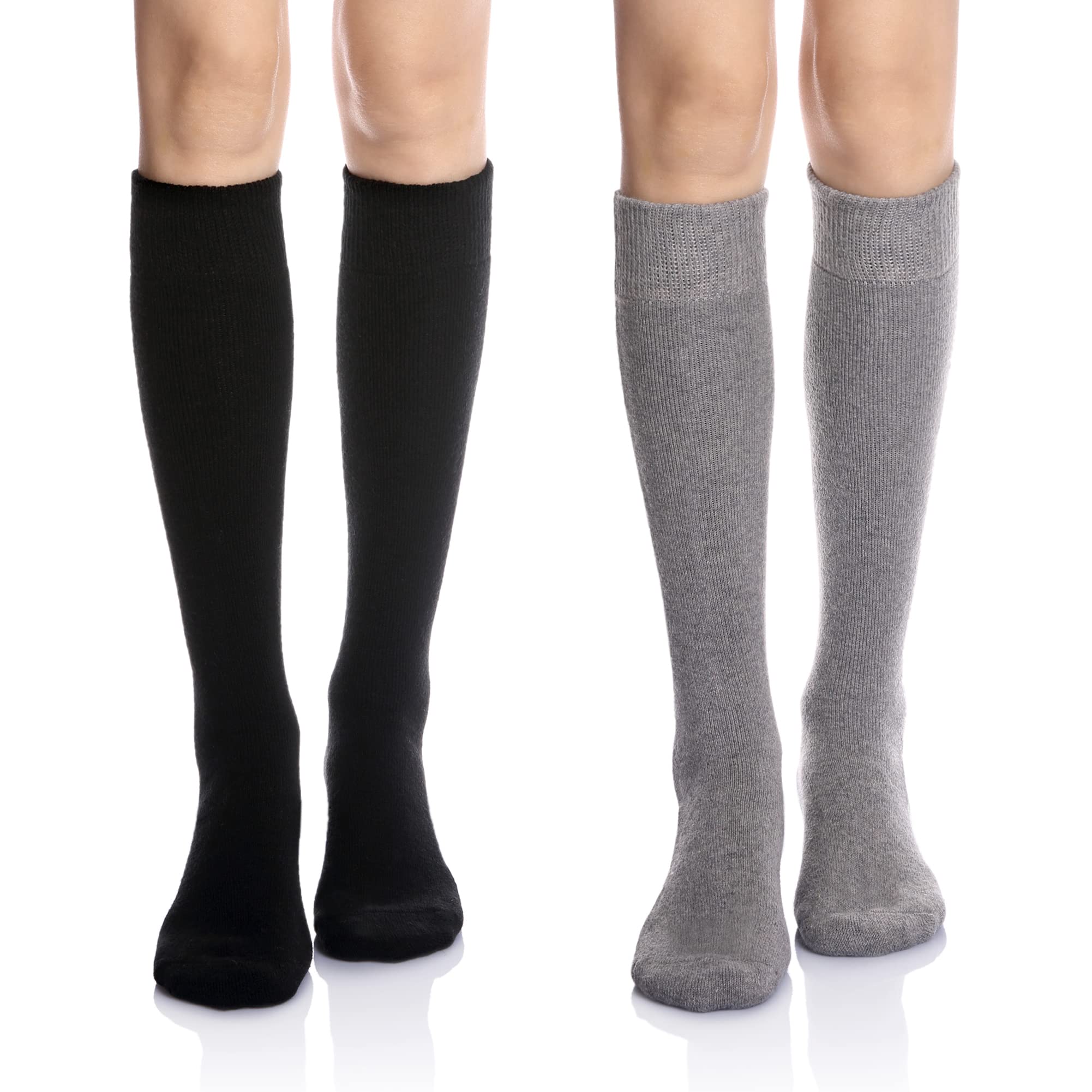 Eyean Women's Knee High Wool Socks Winter Thick Thermal Soft Comfy Over Knee Long High Socks 2 Pairs (Solid Color Black+Grey)